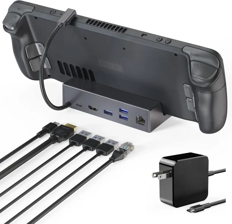 Steam Deck Dock, 6in1 Docking Station (With 45W USB C Charger Power
