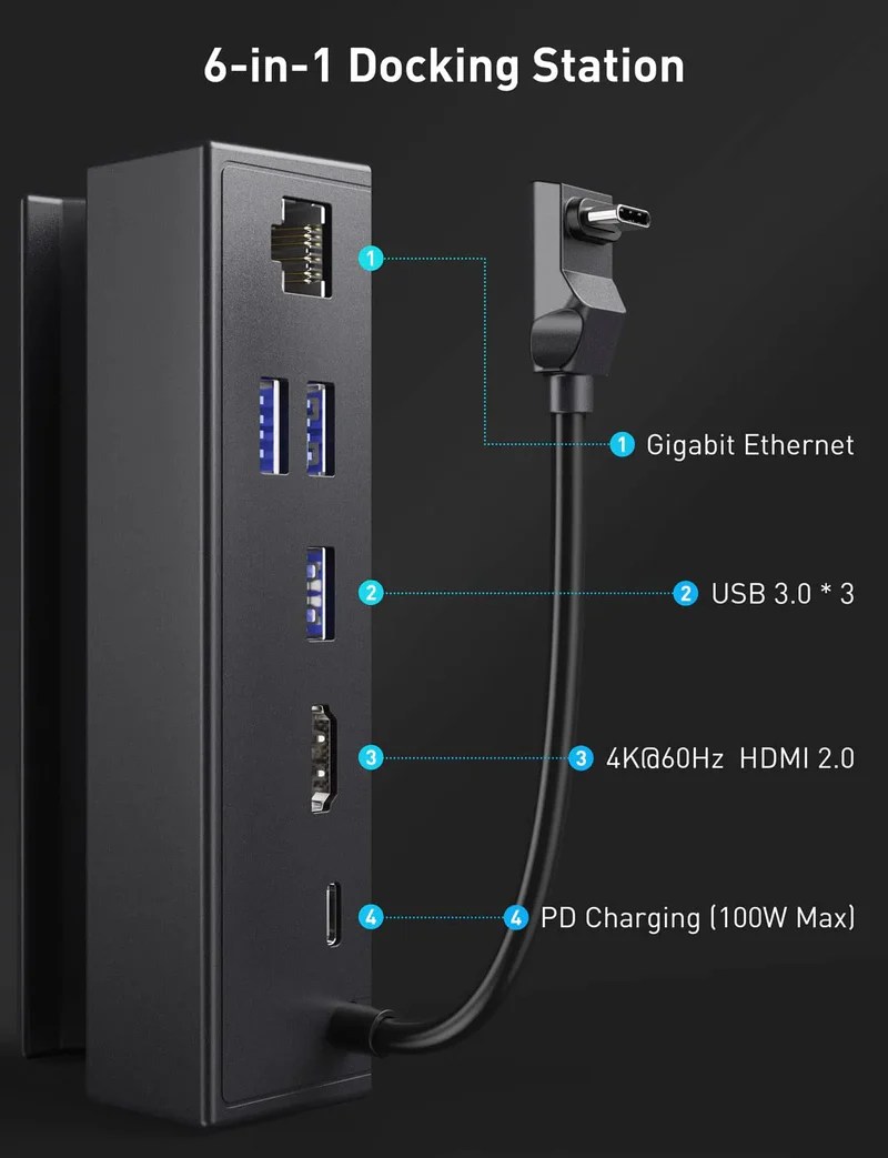 Steam Deck Dock, 6in1 Docking Station (With 45W USB C Charger Power