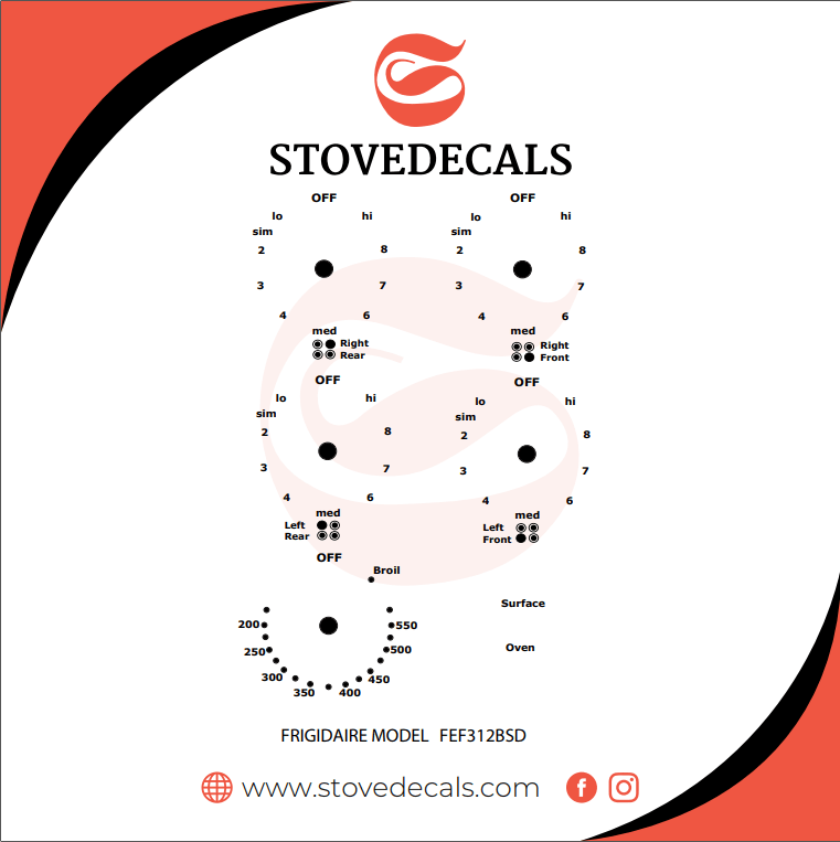 FEF312BSD Frigidaire Stove Stove Decals Stove Decals