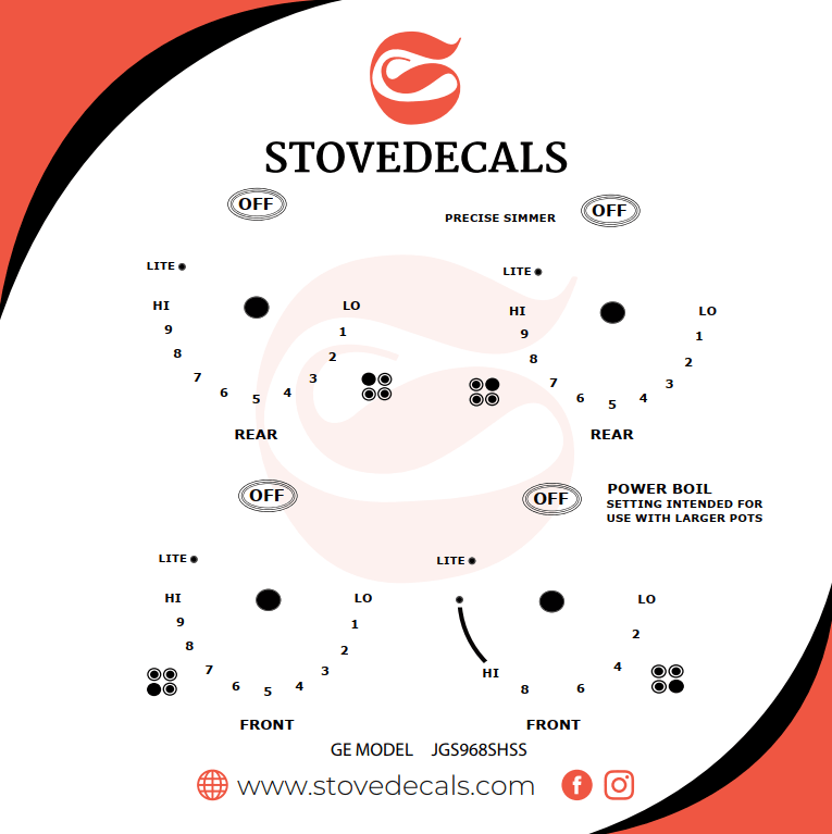JGS968SH2SS GE Range Stove Decals