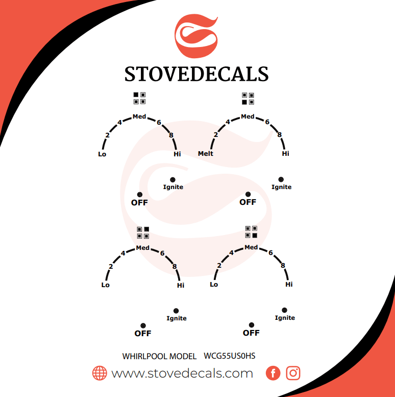 WCG55US0HS Whirlpool Range Stove Decals Stove Decals
