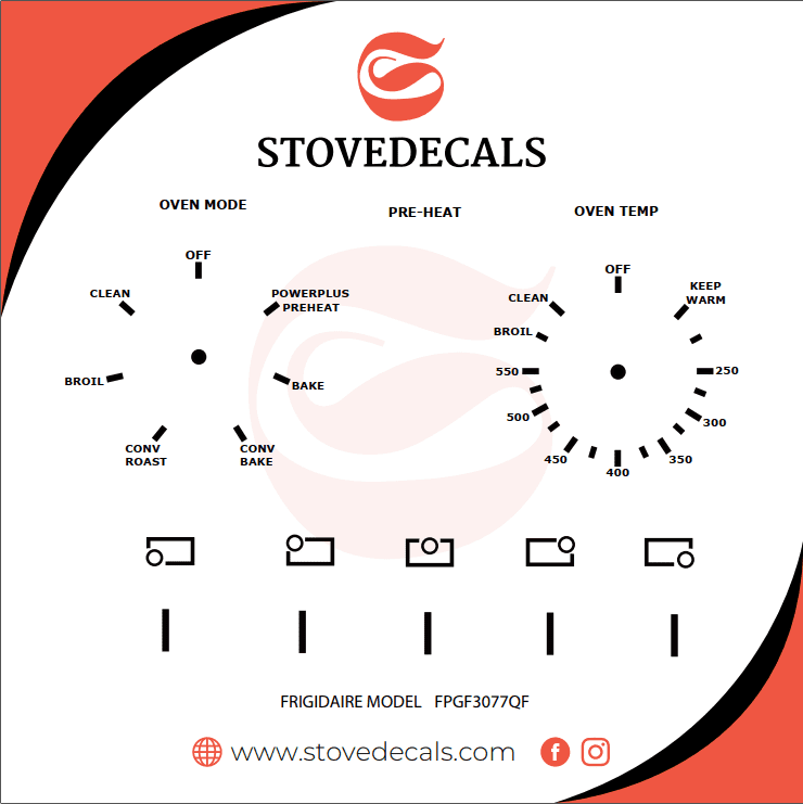 FPGF3077QFB Frigidaire Oven Stove Decals