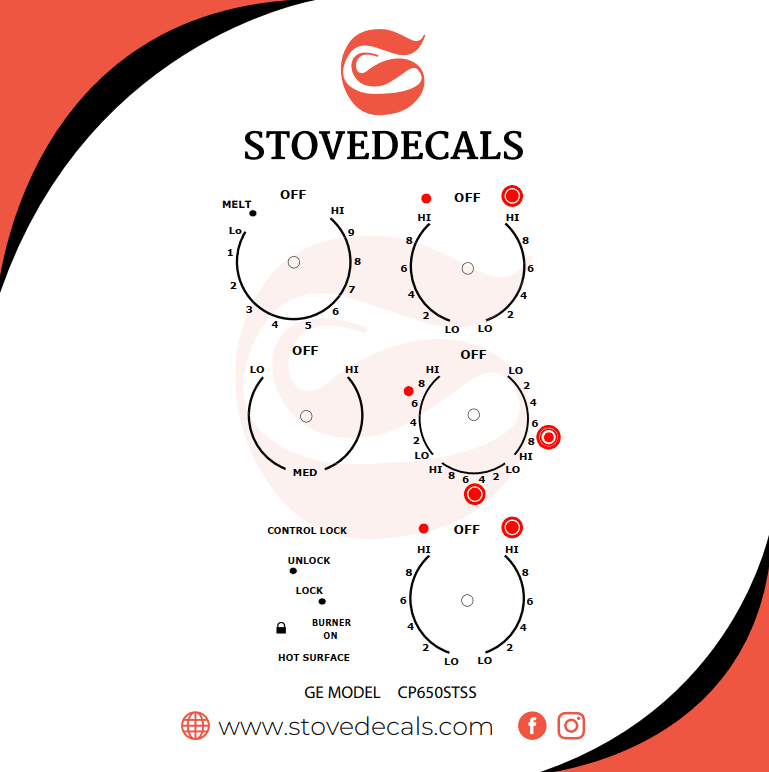 CP650ST1SS GE Cooktop Stove Decals