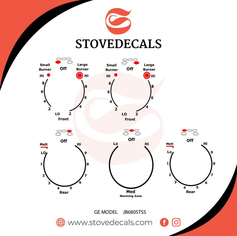 JB680S0T2SS GE Range Stove Decals