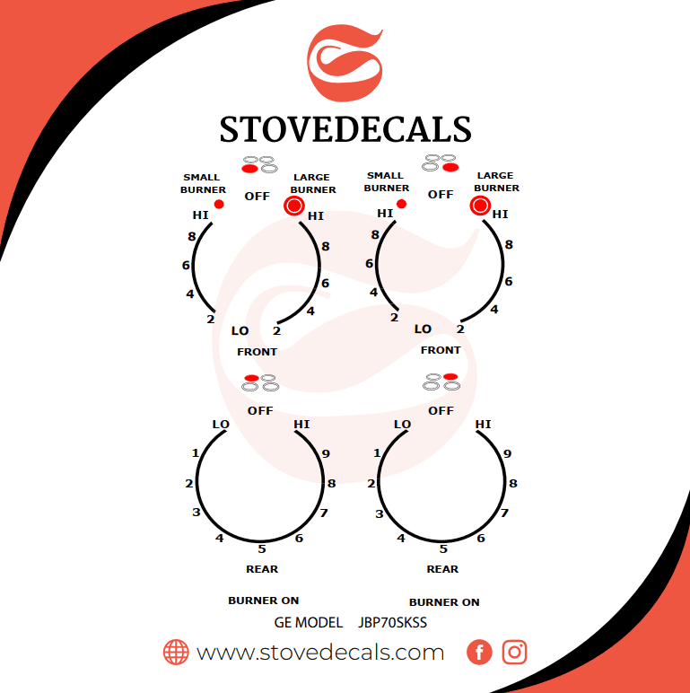 JBP70S0K3SS GE Range Stove Decals