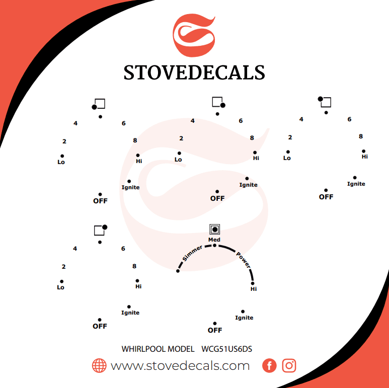 WCG51US6DS00 Whirlpool Range Stove Decals