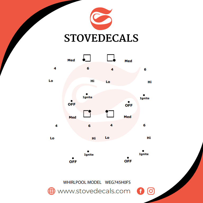 WEG745H0FS0 Whirlpool Range Stove Decals