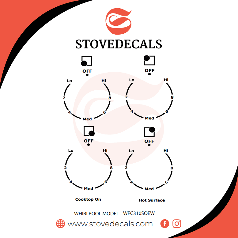 WFC310S0EW0 Whirlpool Cooktop Stove Decals