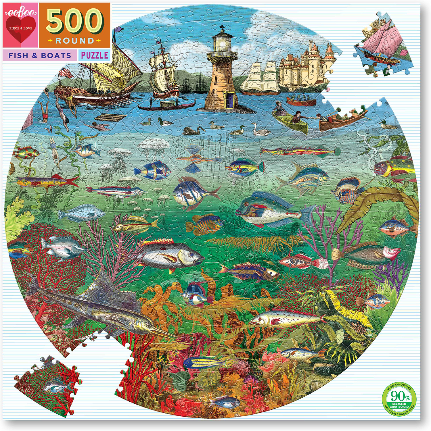 Fish And Boats 500 Piece Round Puzzle Imagination Toys