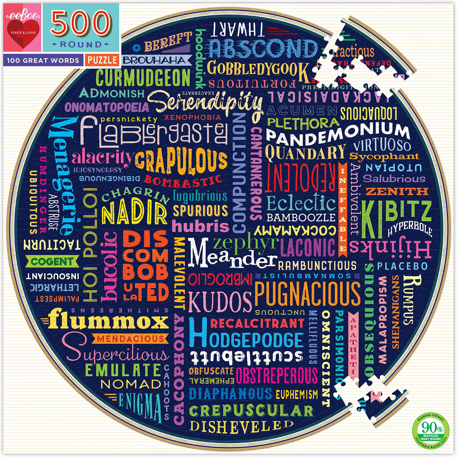 100 Great Words 500 Piece Round Puzzle The Toy Chest at the Nutshell