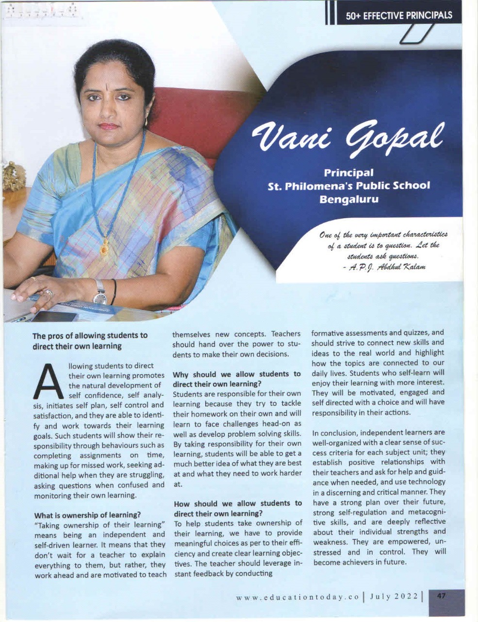 About Principal St. Philomena's Public School CBSE