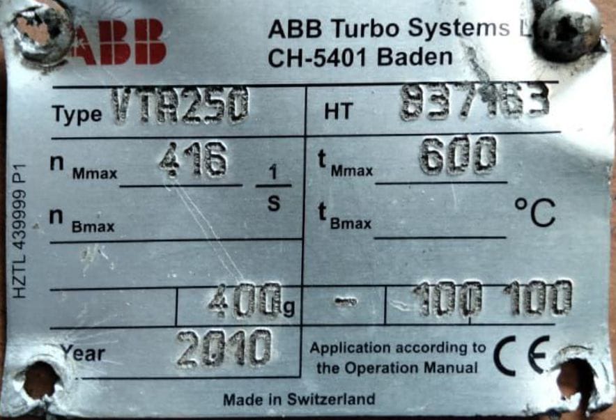 ABB VTR250 TURBOCHARGER