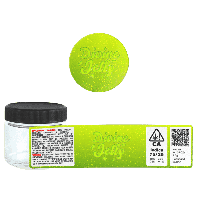 Divine Jelly Glass Jars Labelled or Unlabelled Strain Labels