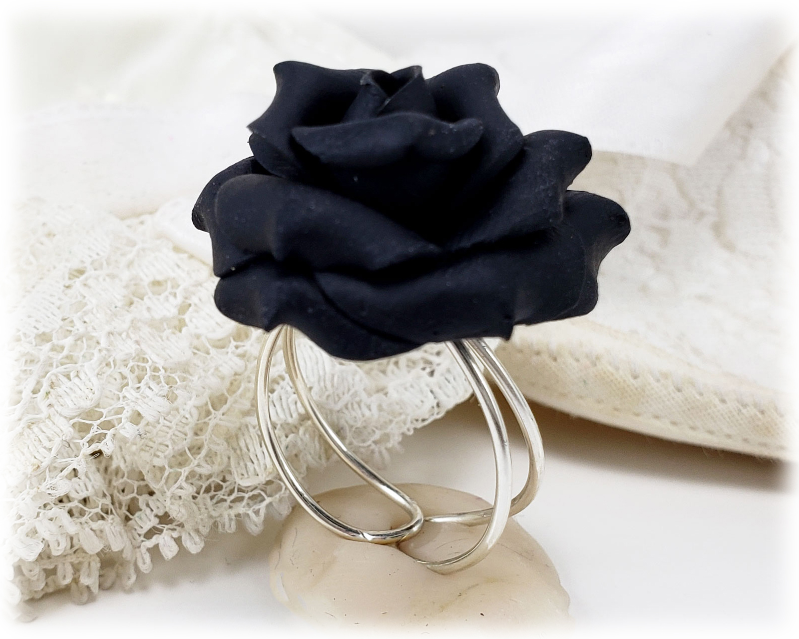 Black Rose Ring Black Flower Ring Stranded Treasures