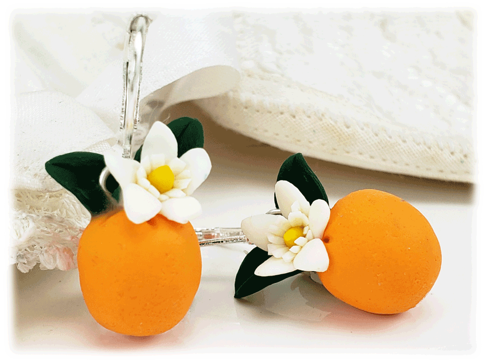 Flowering Citrus Orange Earrings Fruit Earrings Stranded Treasures