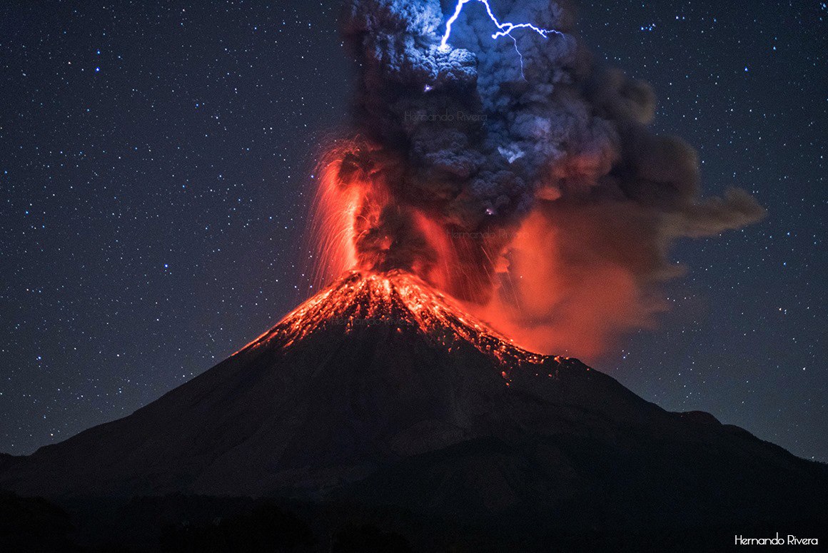 Spectacular explosions of Colima (Mexico), Etna (Italy