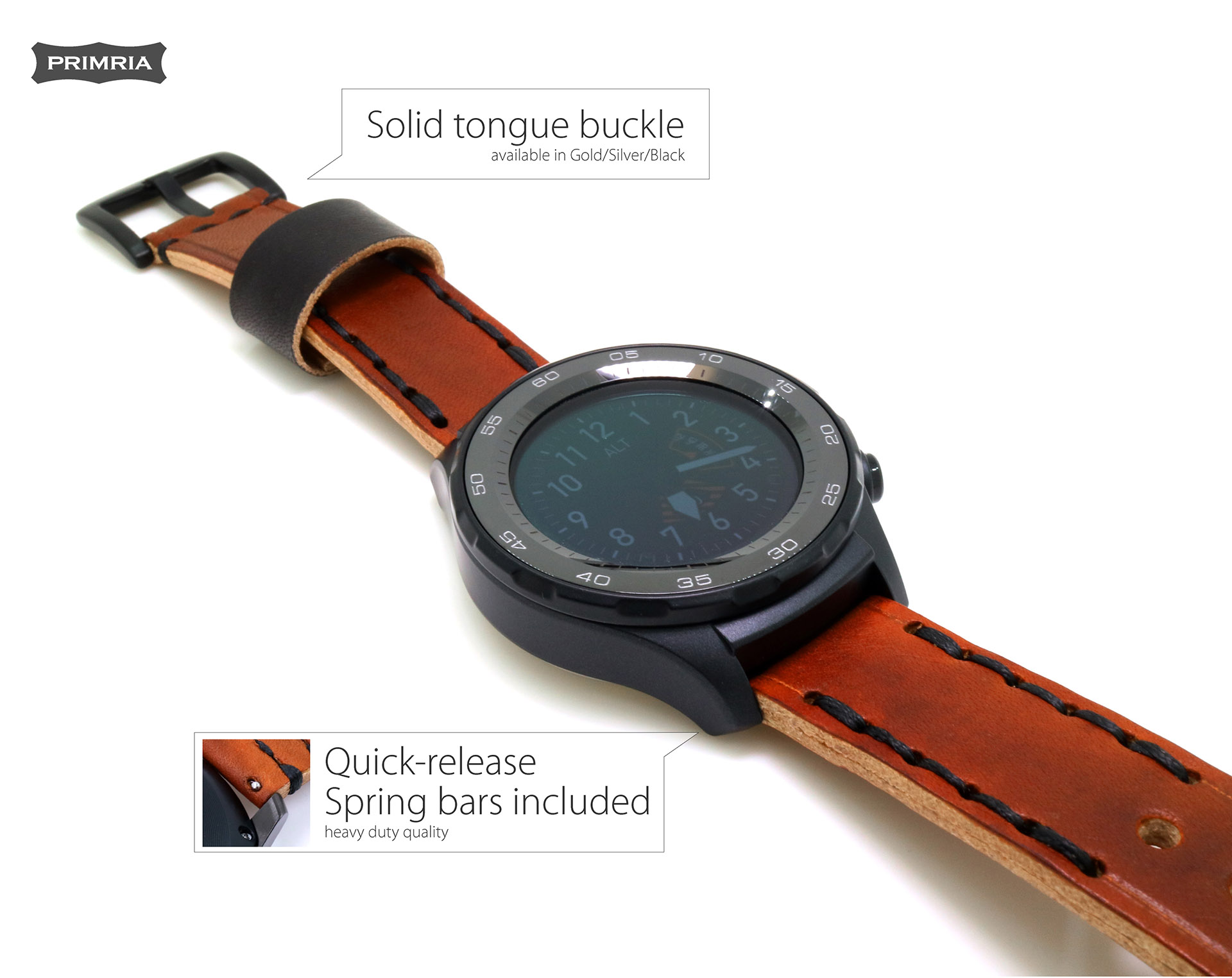 HUAWEI WATCH 2 Sport / Classic / Pro Ammo Leather Strap Band Saddle