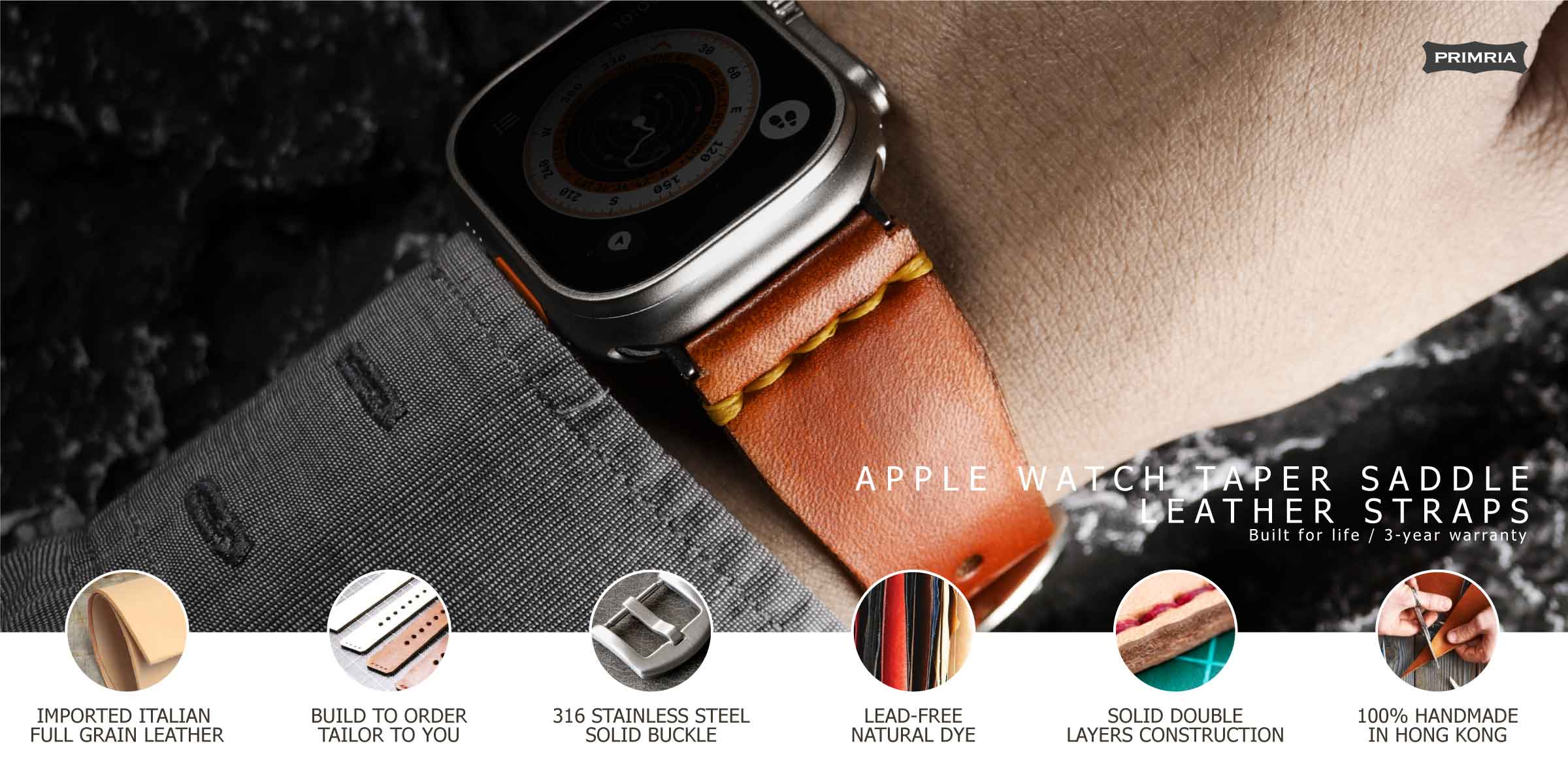 Apple Watch Ultra 2 Band 49mm SADDLE DOUBLEBONDED Tapered Wide Leather