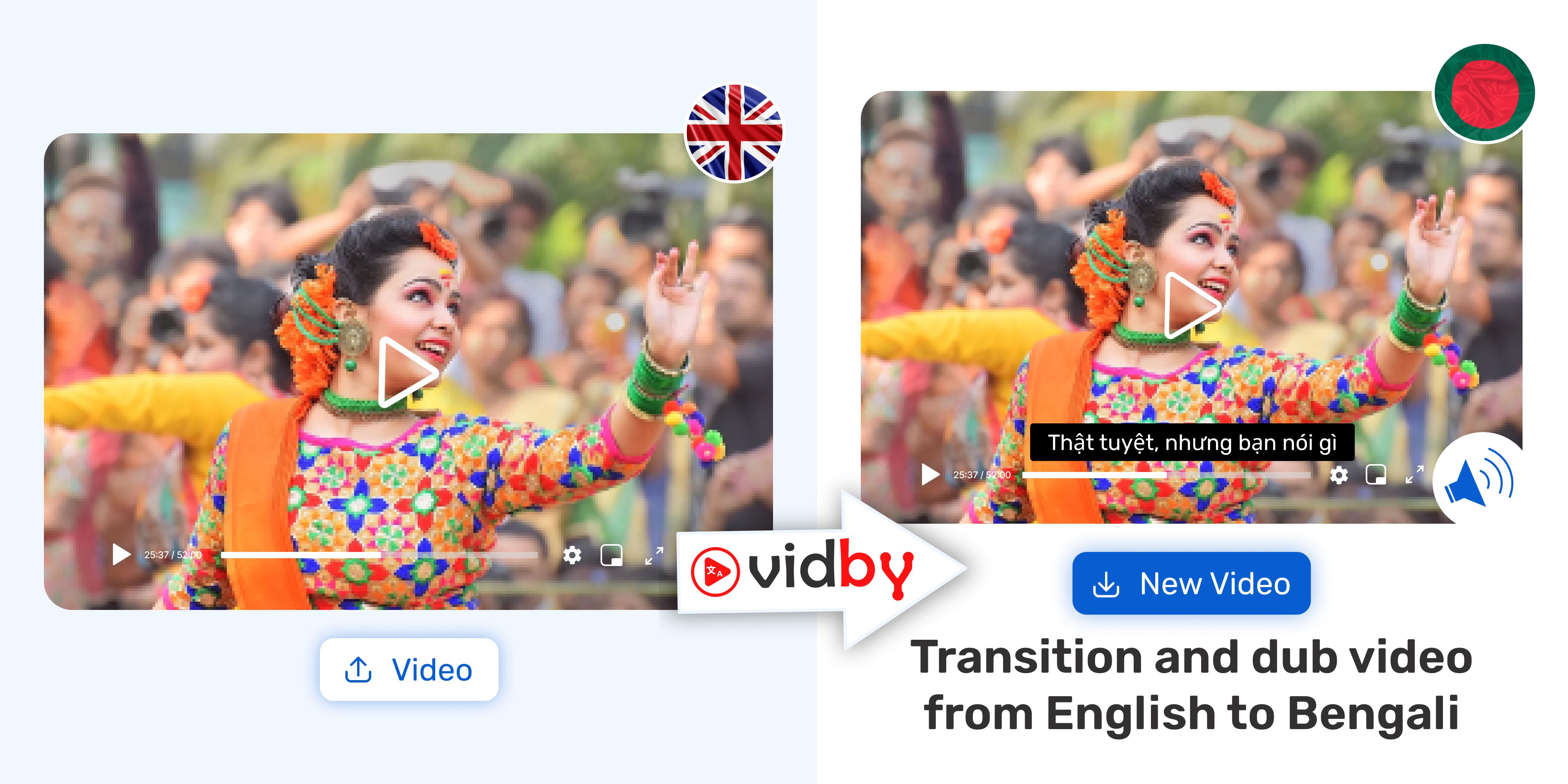 Translate Video from English to Bengali vidby