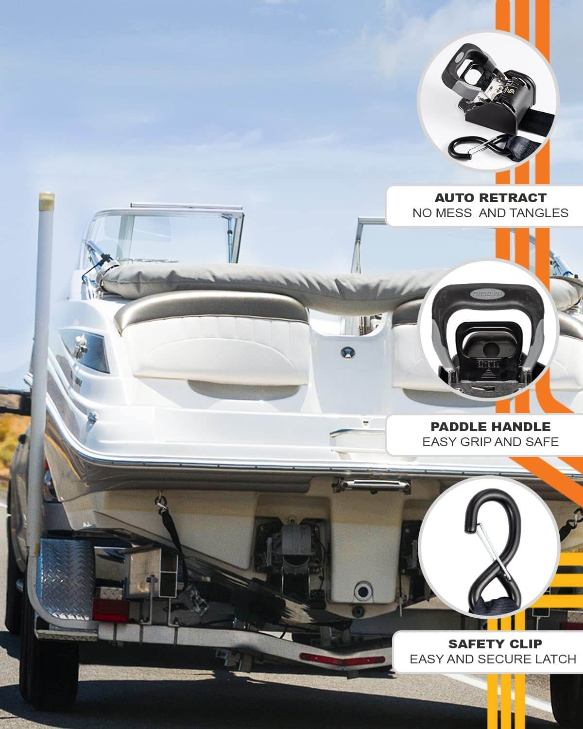 STRAPINNO 2PCS Stainless Steel Retractable Ratchet Straps (1 7/8 in x 4