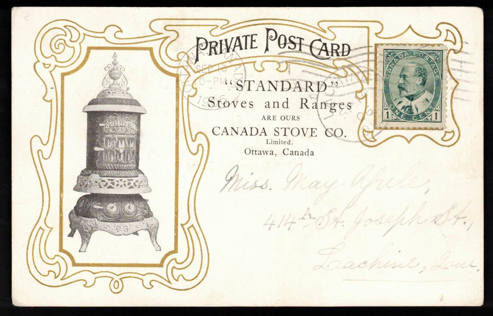 Collared Patriotic Post Card Canada Stove Co., Ottawa, Ont., (CRL) Standard Stoves & Ranges