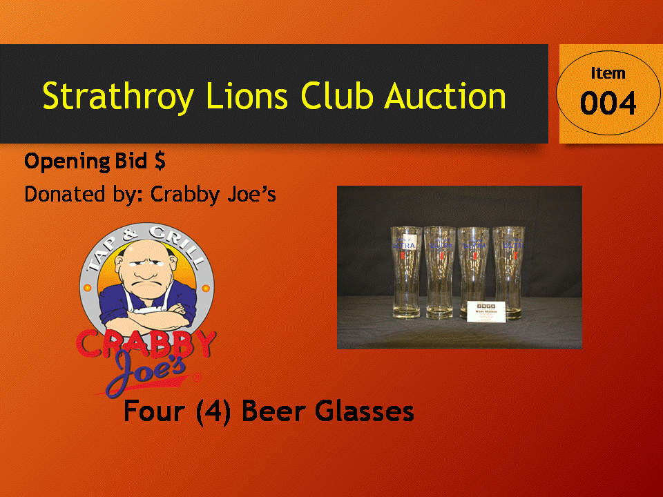4 Beer Glasses Strathroy Lions Club