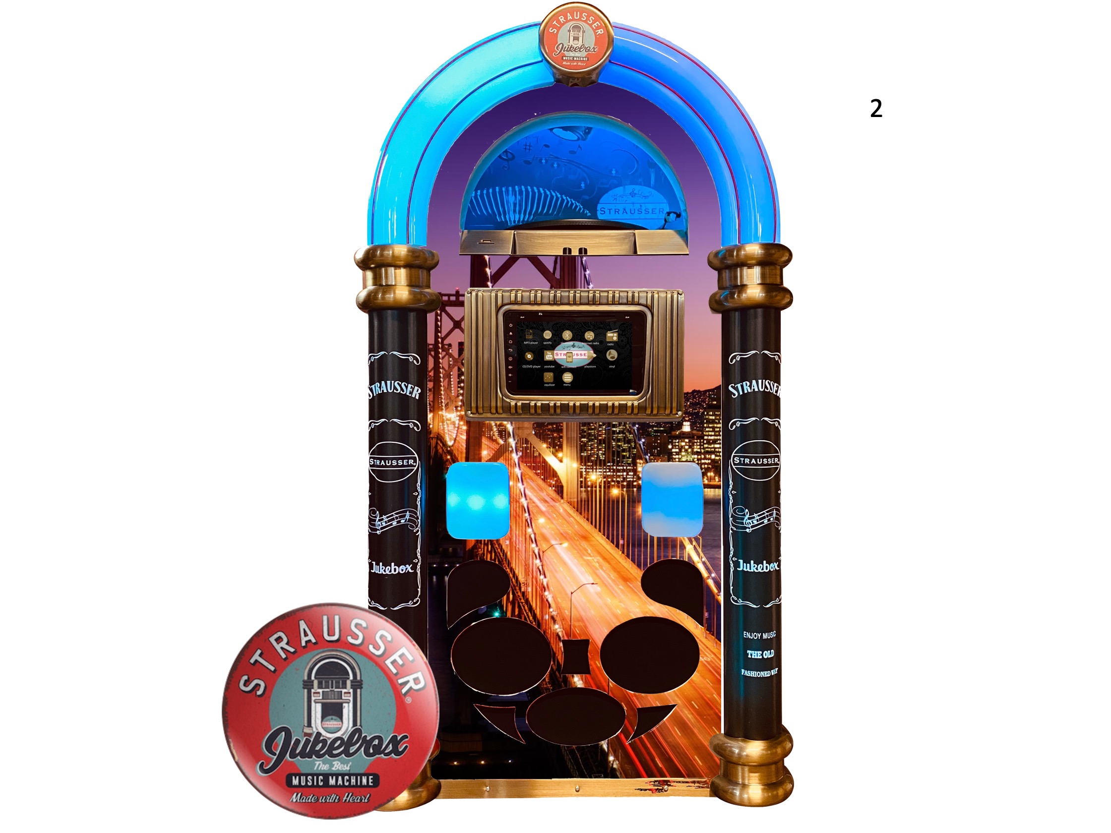 Jukebox with vinyl record player, radio, CD/DVD, MP3, wifi