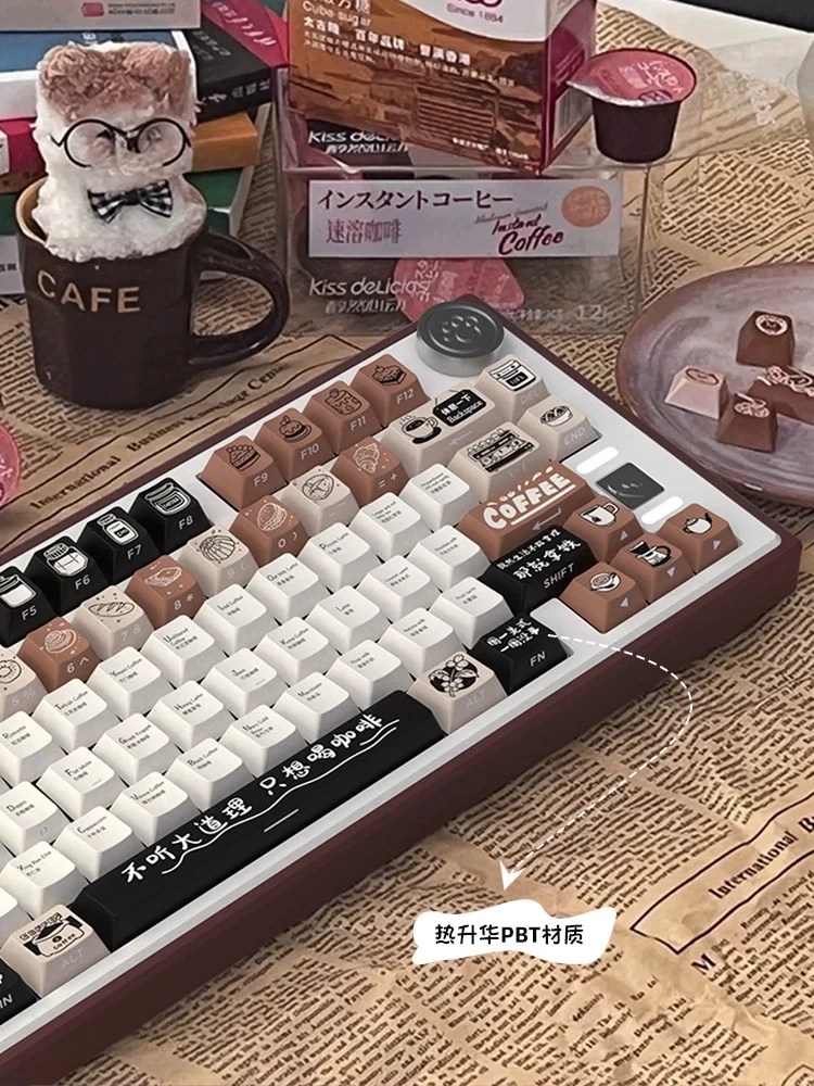 035 Coffeethemed sideengraved translucent keycaps STRAWBERRYJAM1986