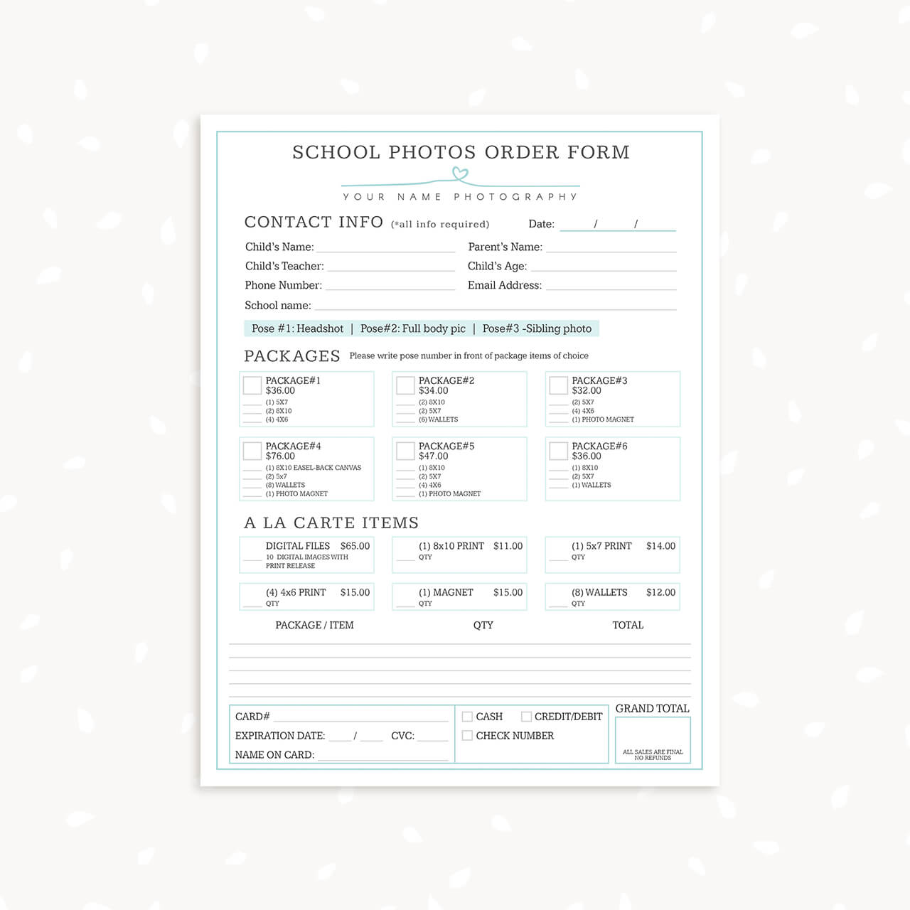 Photography Order Form Template