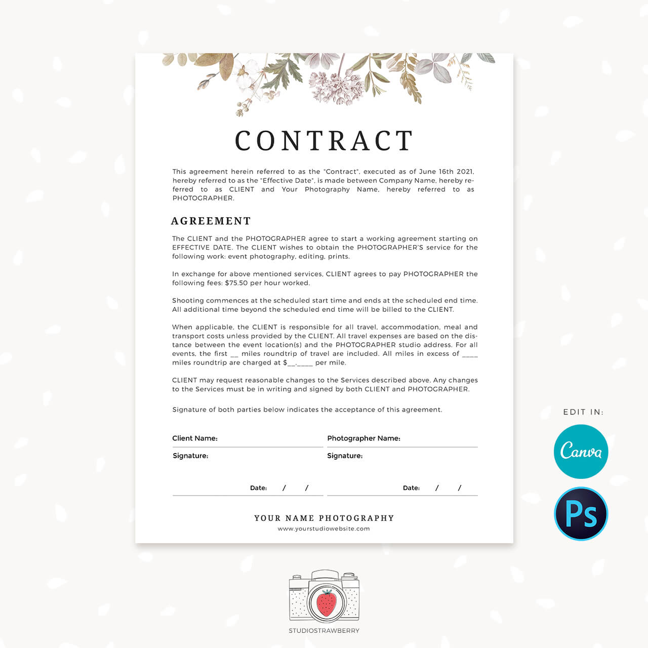 Birth Photography Contract Template