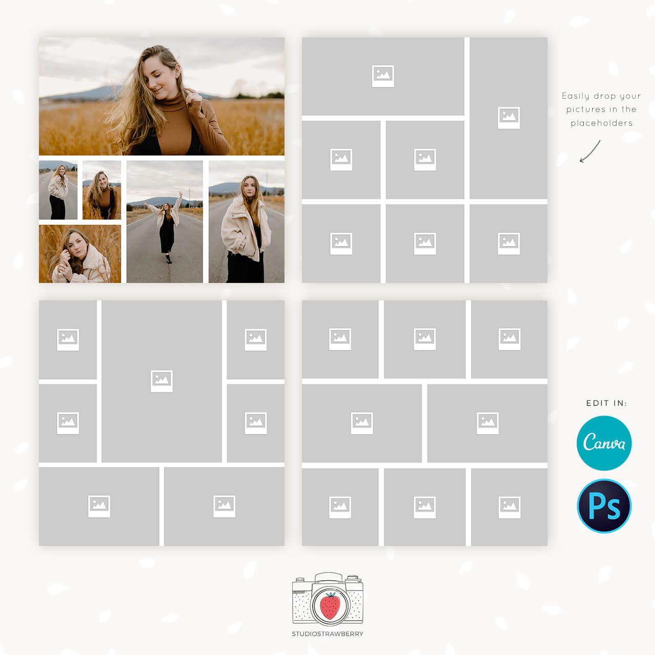 Sneak peek photo collages for Canva & Strawberry Kit
