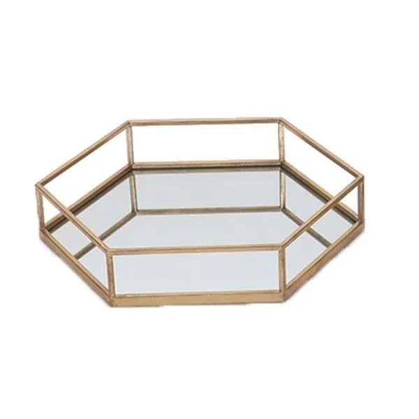 SMALL GOLD HEXAGONAL MIRROR TRAY Strawbridge