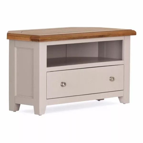 STYLISH SILENT GREY CORNER TV WITH CHROME KNOBS ENHANCE YOUR