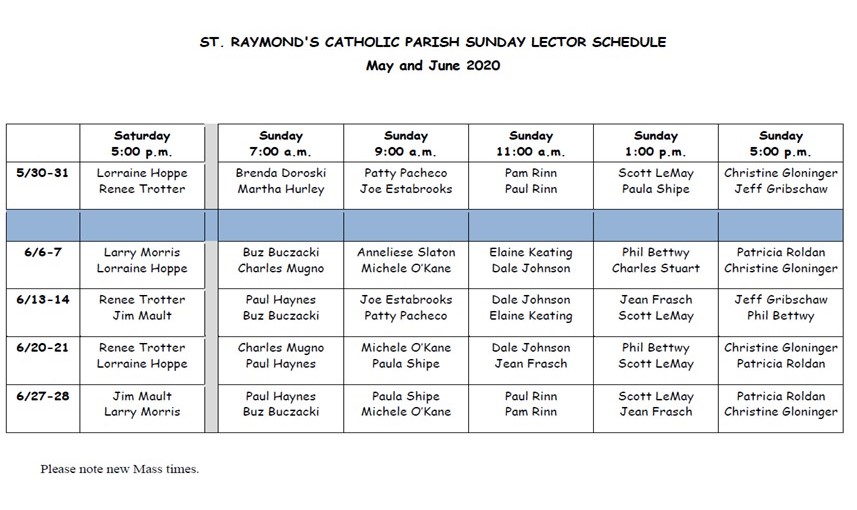 June Lector Schedule Now Available Saint Raymond of Penafort Catholic Church