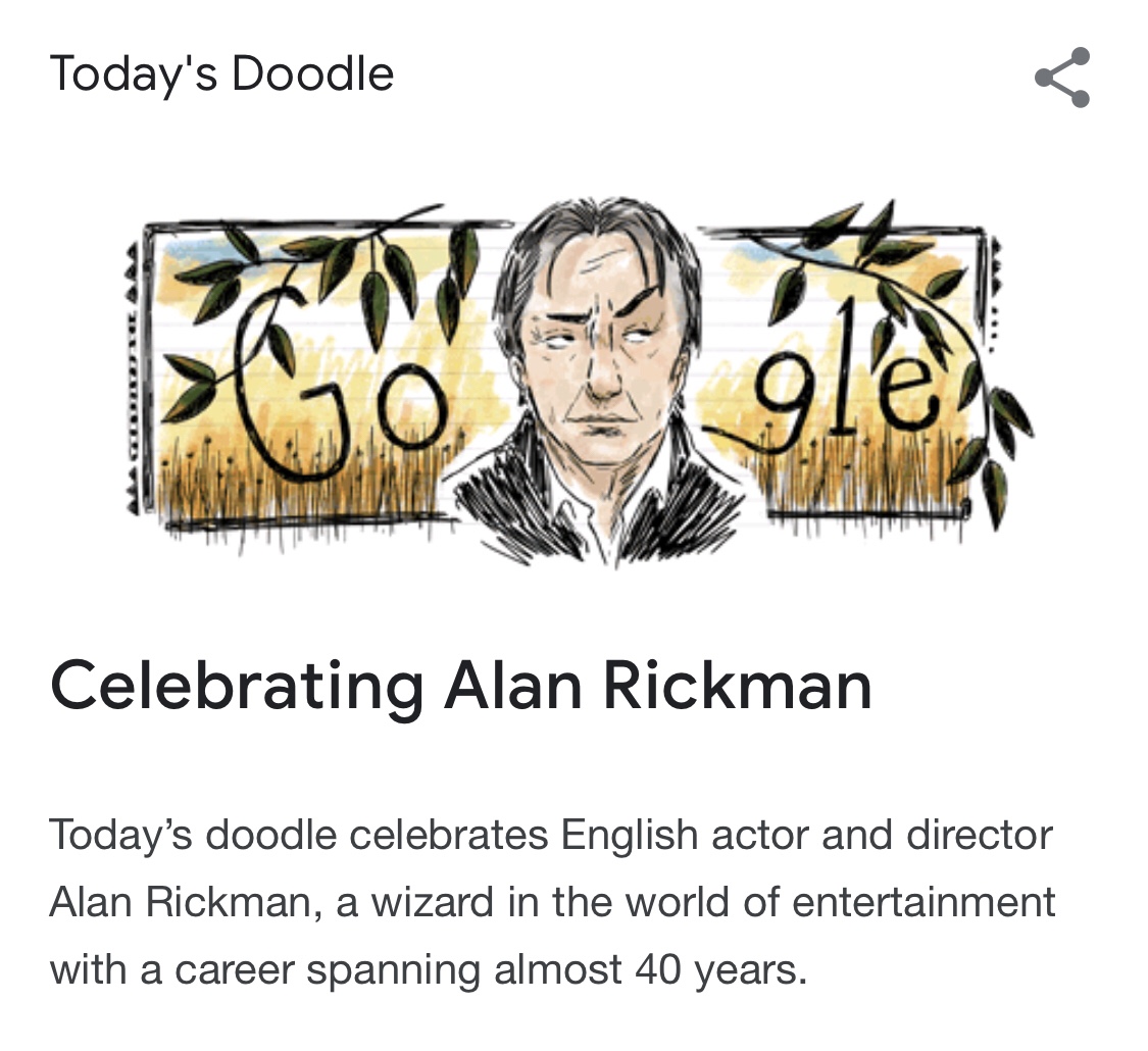 Doodle of the Day Celebrating Alan Rickman Stream of INxJness