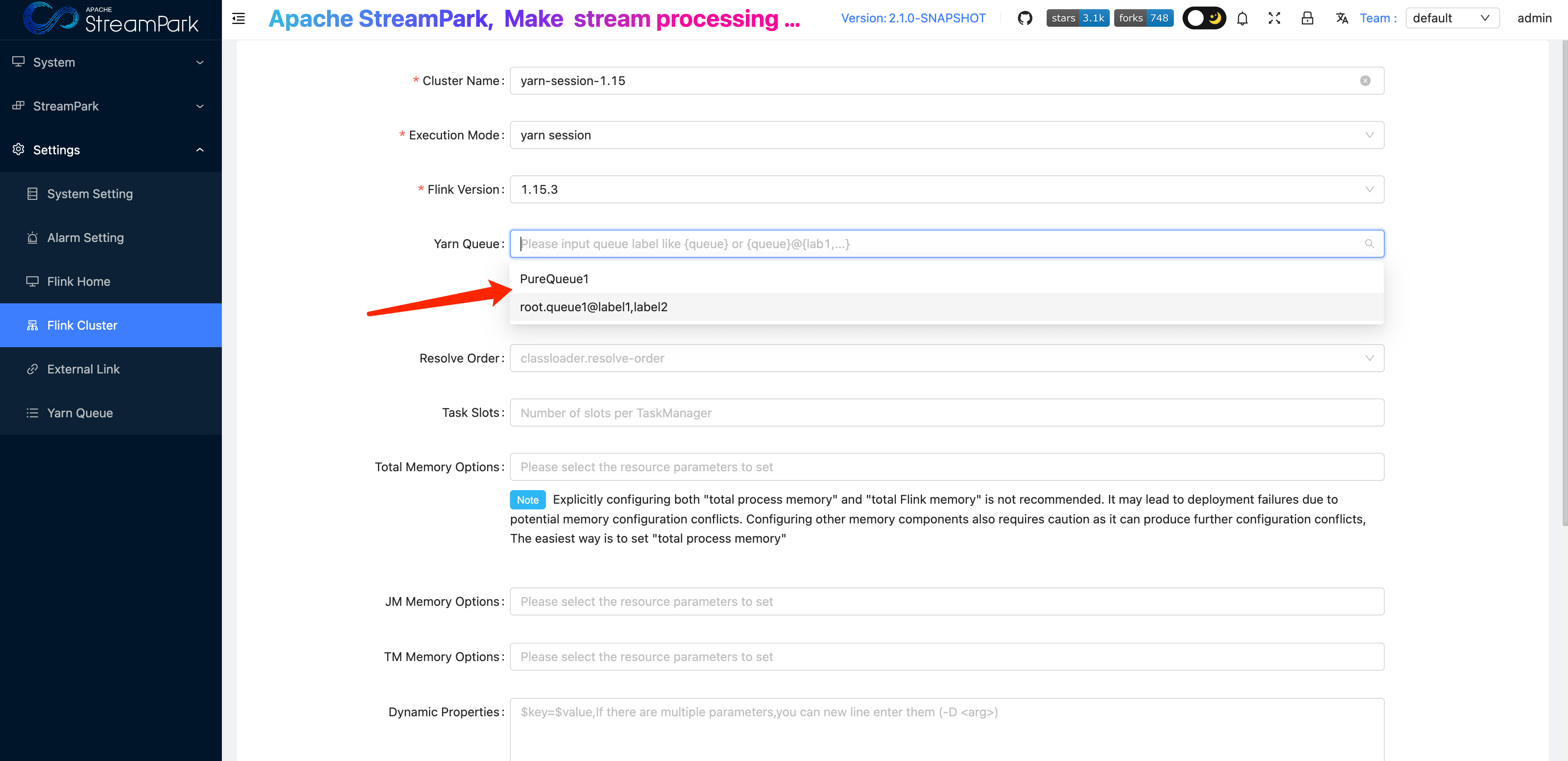 Yarn Queue Management Apache StreamPark (incubating)