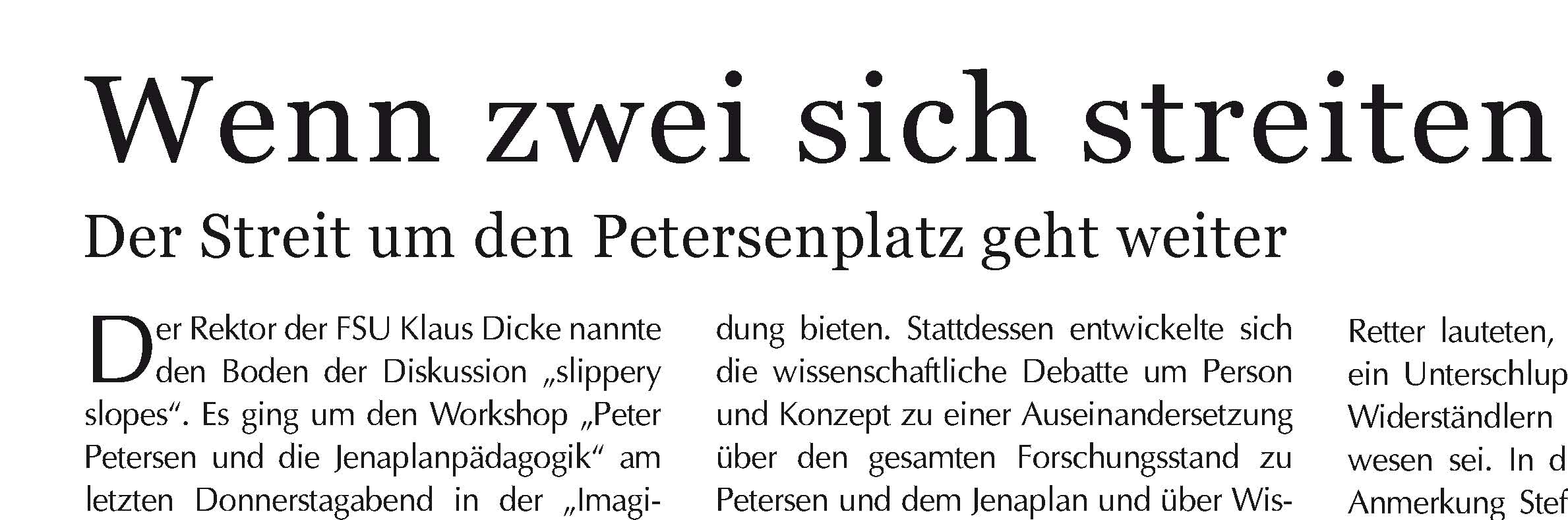 Der Jenaer Petersenstreit in der Presse Streit über