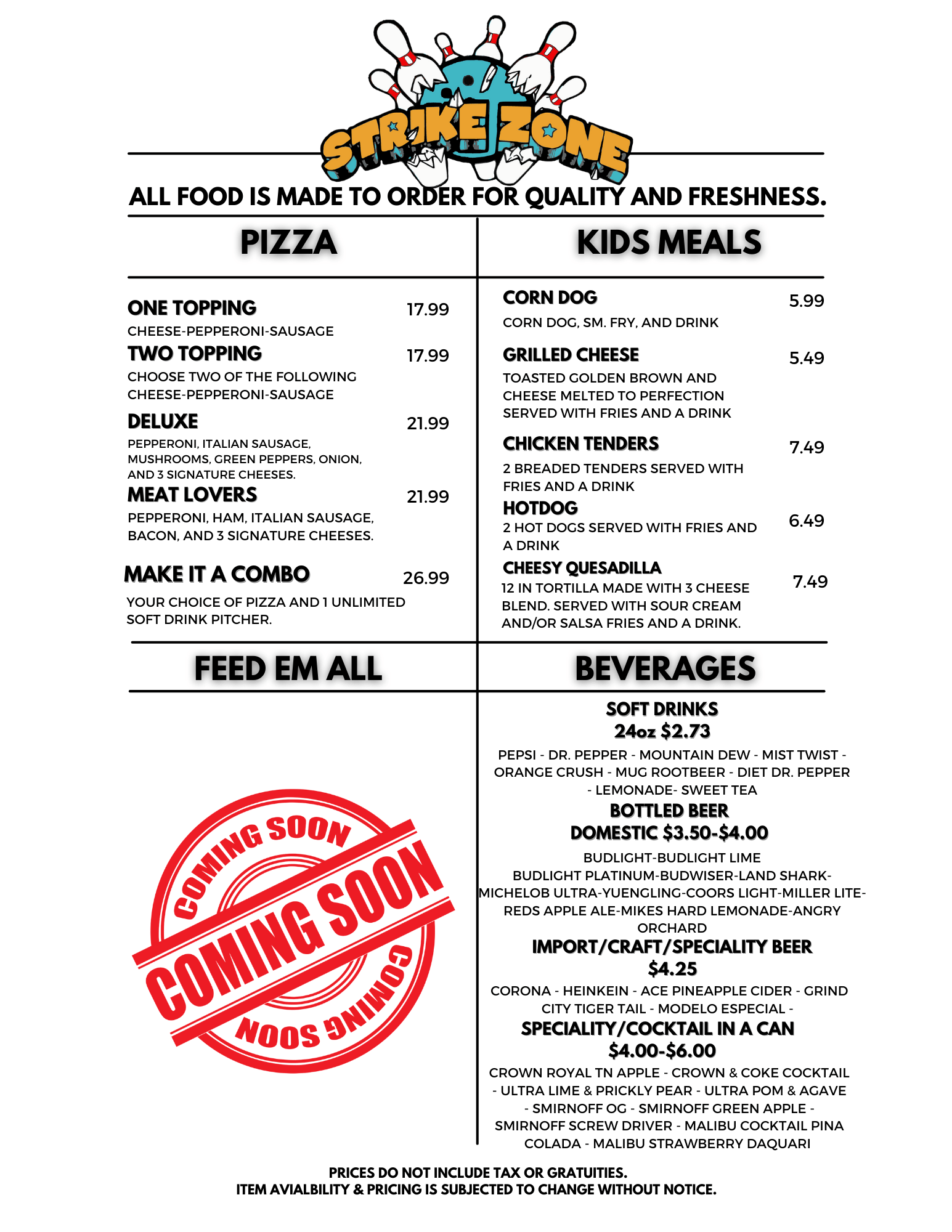 Food Strike Zone Bowling Lanes