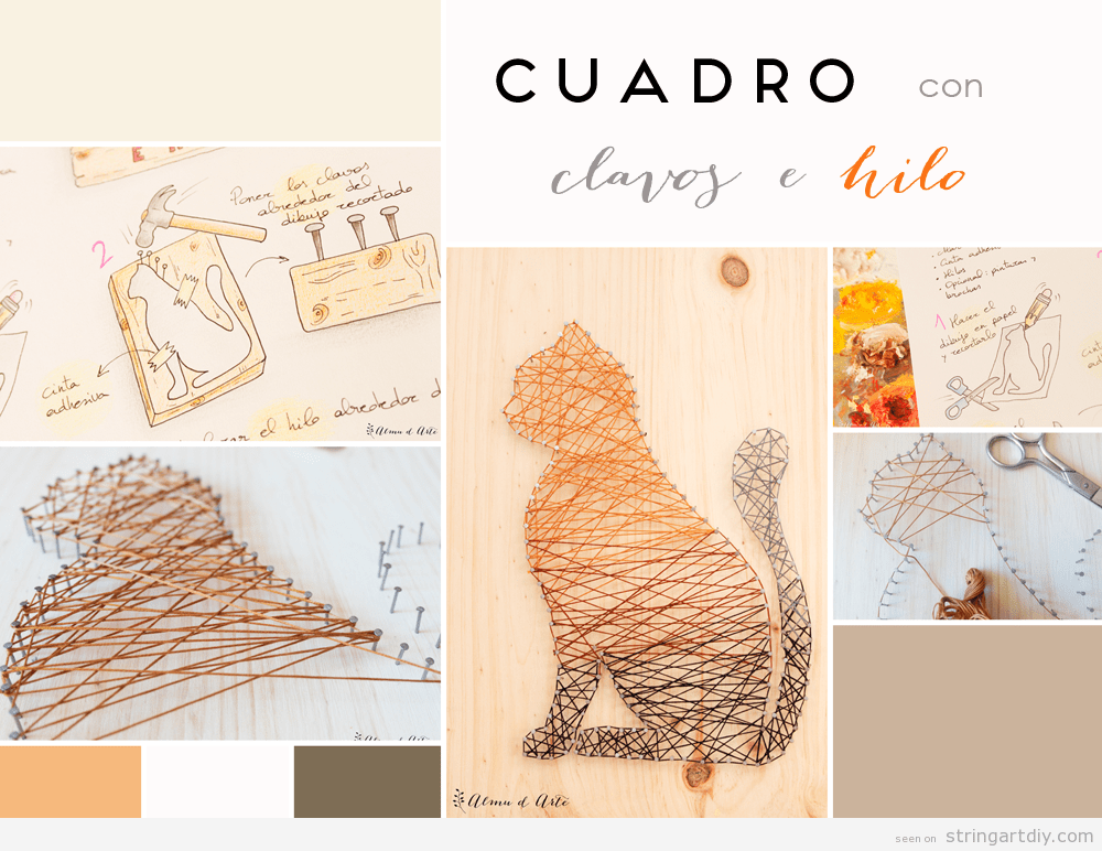 How to make a Cat String Art, tutorial step by step String Art