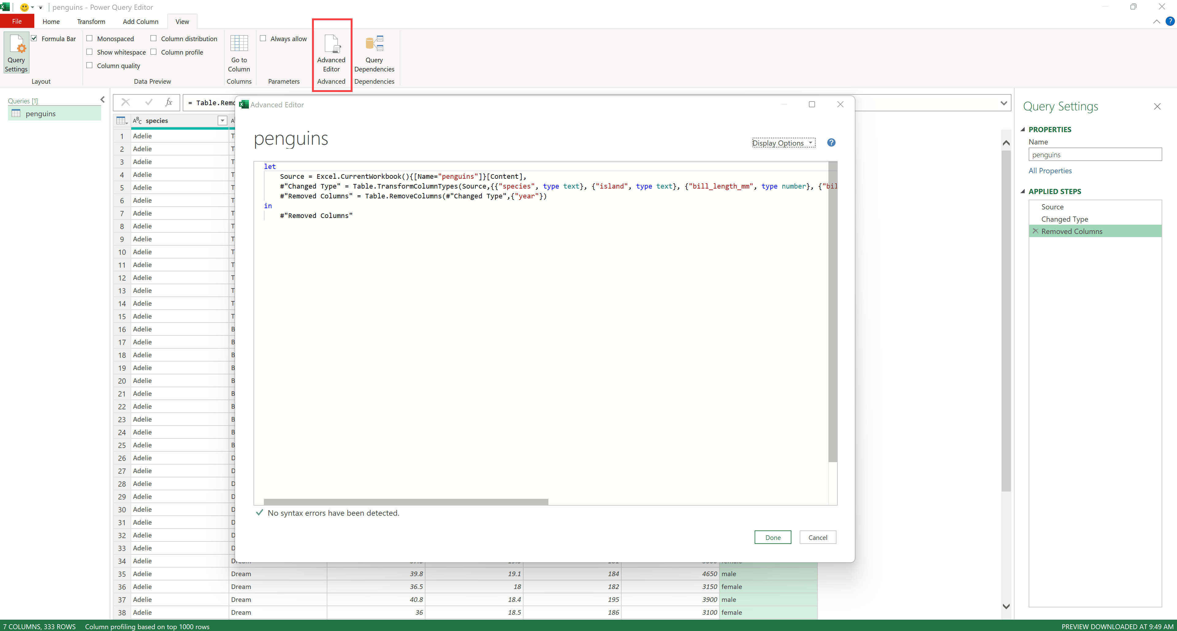 A tour of the Power Query Editor in Excel