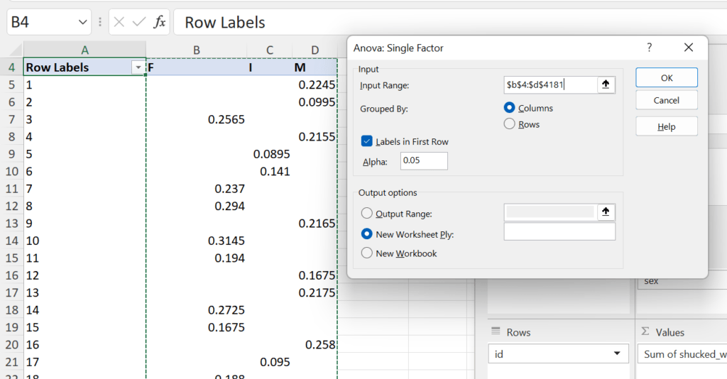 How to perform a oneway analysis of variance (ANOVA) in Excel