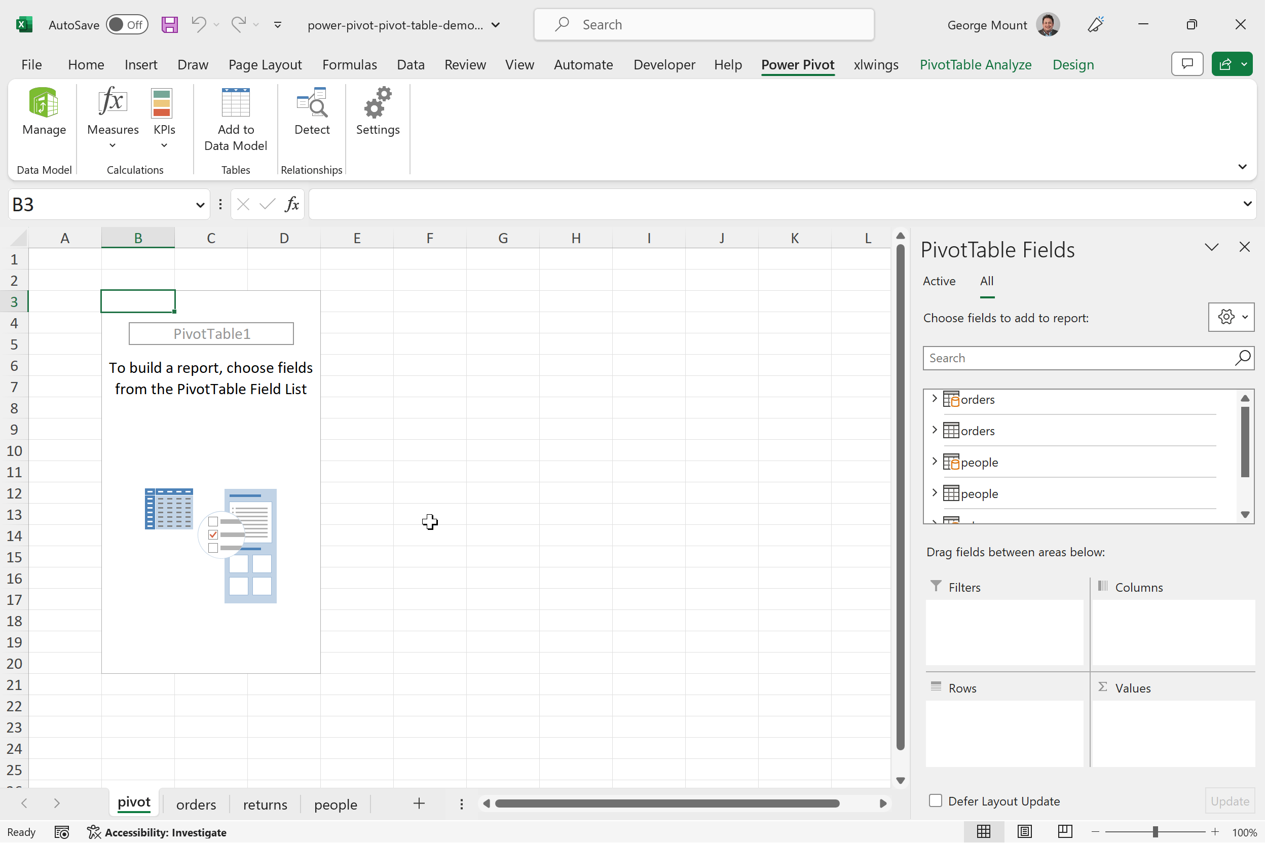 How to create a PivotTable from the Excel PowerPivot Data Model