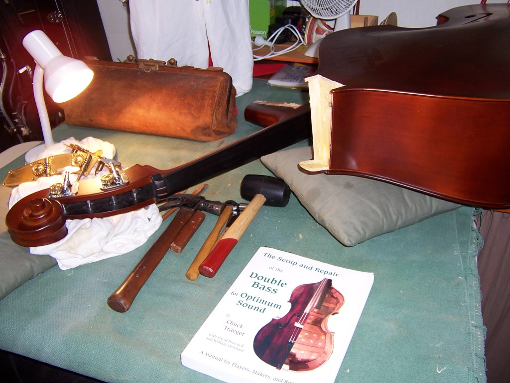 Bass with Broken Neck Repair Photos Stringy Bass