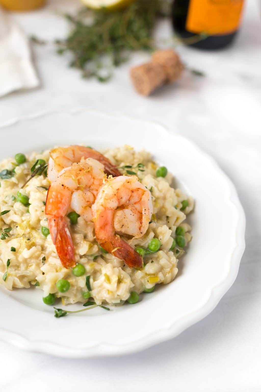 Leek Risotto with Champagne and Roasted Shrimp