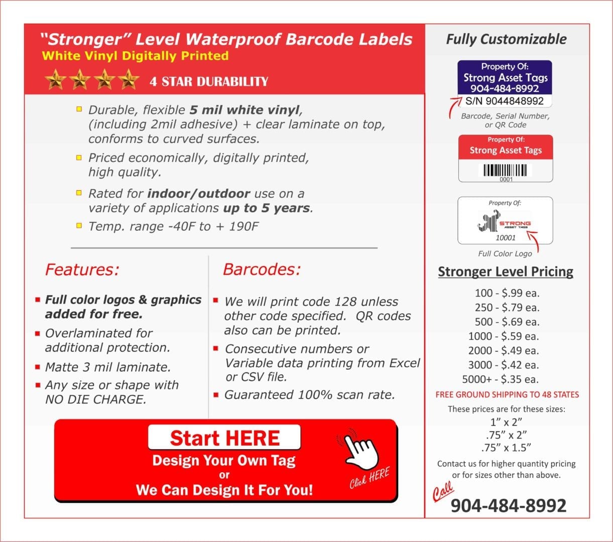 Waterproof Barcode Labels for Canada Strong Asset Tags
