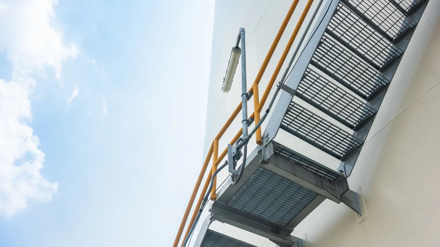 Metal fire escape stairs. Outdoor steel stairs in Chicago