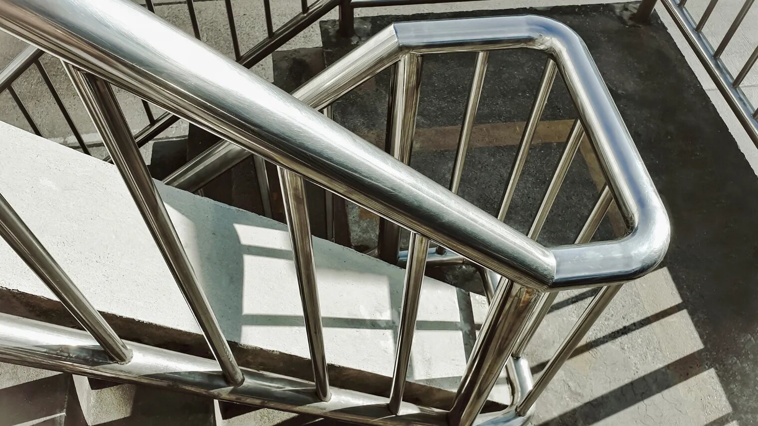 Outdoor metal stairs with landing. Exterior steel stairs Chicago