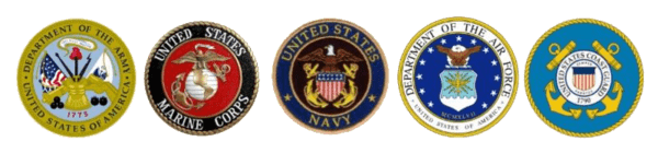 Veteran Owned Business with All Military Service Branches Emblem