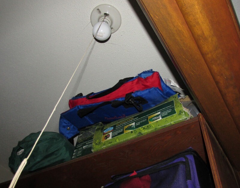 Exposed light bulbs in closets