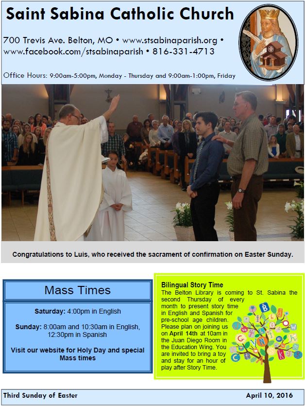 Bulletin 2016 St. Sabina Parish